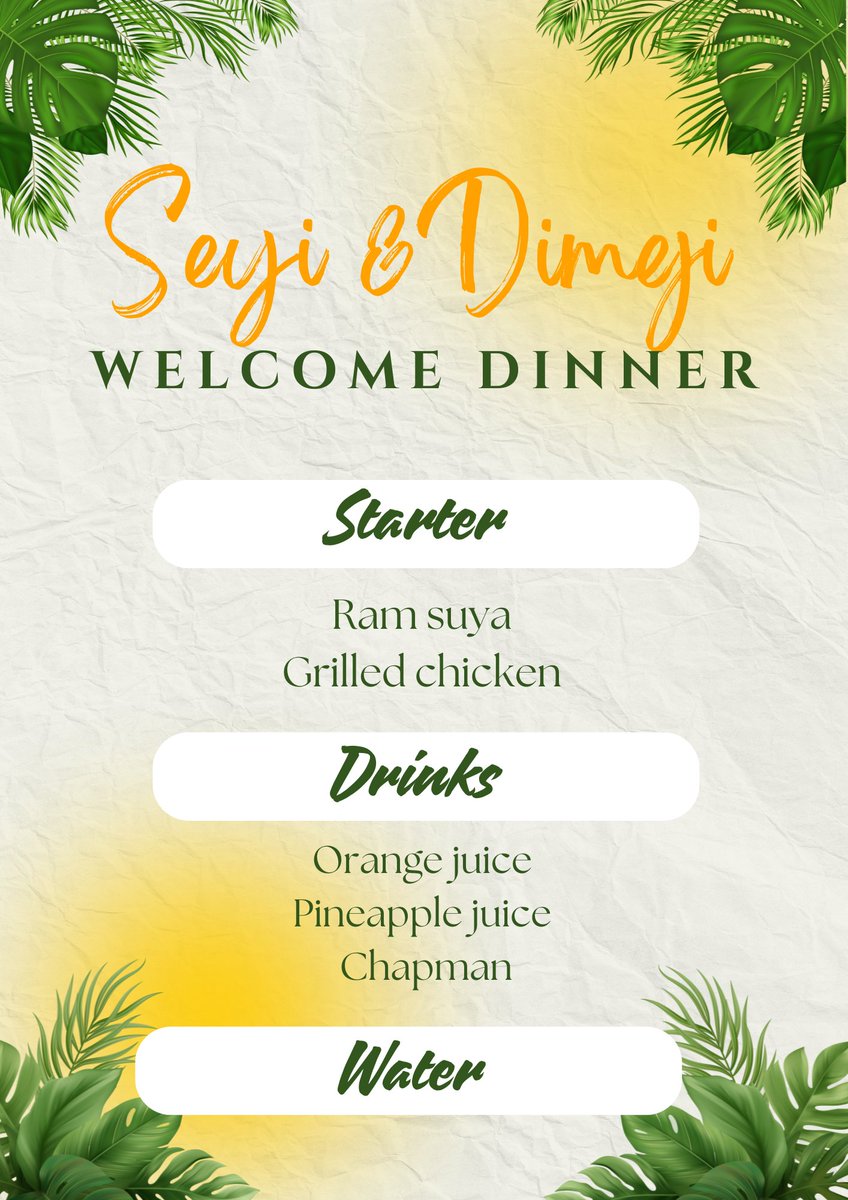 benjitechstudio's tweet photo. Designed this beautiful welcome board &amp; menu for a client. 🌿💛

#eventdesign #graphicdesign #eventplanner #welcomesigns #eventdecor #printdesign #benjitechcreativestudio https://t.co/DYberw5Ez7
