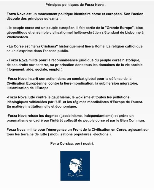 Sustenite a linea, sceglite l'avvene  !
Les principes et la ligne d'action du  courant identitaire en Corse.