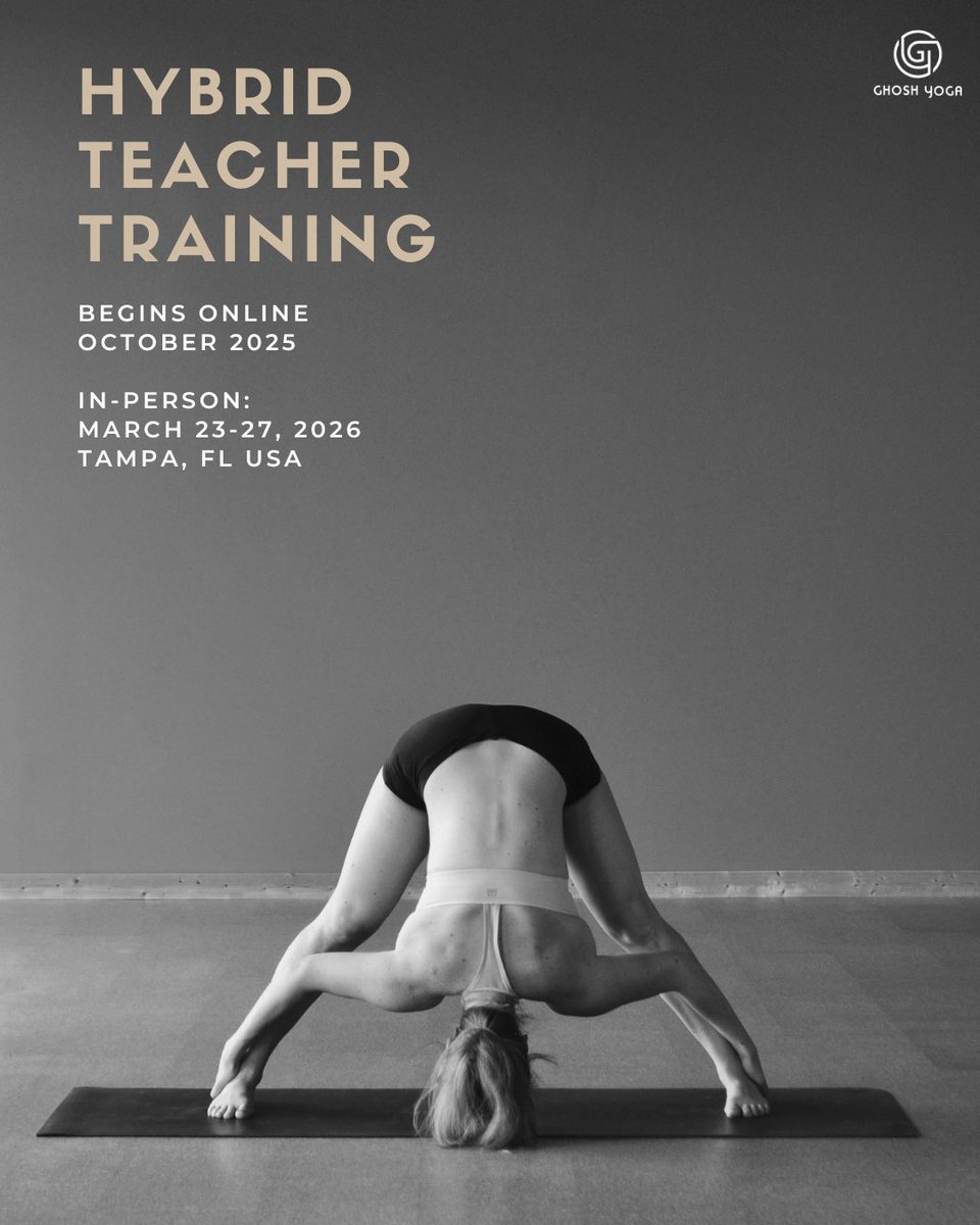 200 Hour Hybrid Teacher Training
Begins Online :: October 6th, 2025

In-person Immersion:
March 23-27, 2026
Gaze Hot Yoga
Tampa, FL USA

Learn more: ghoshyoga.org/ghoshyogateach…