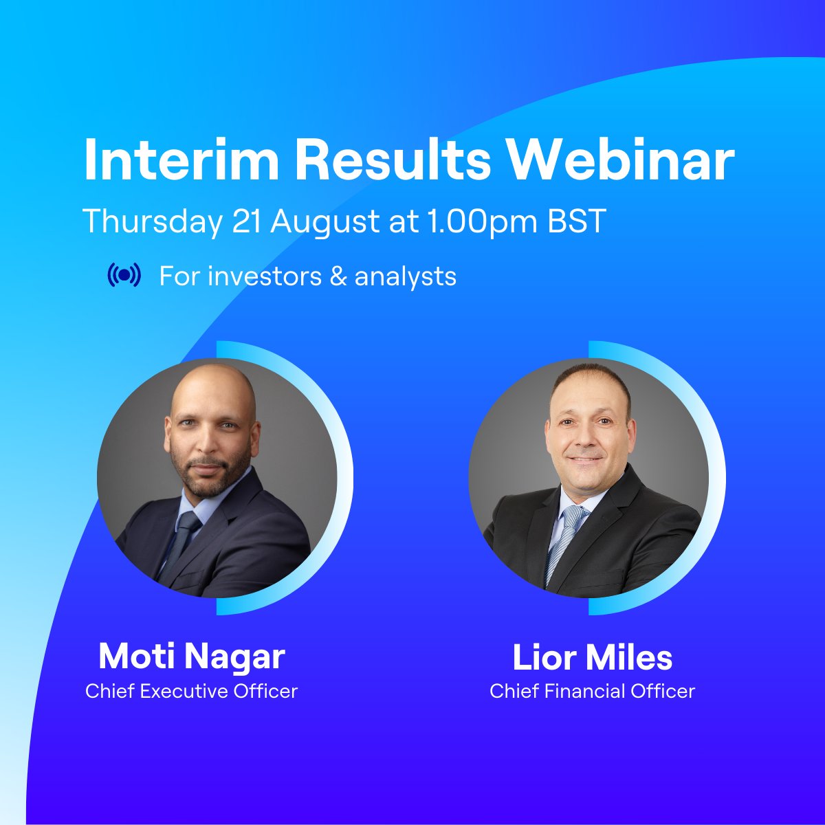 We are announcing our H1 2025 on Monday 18 August. Our CEO Moti Nagar and CFO Lior Miles will host a webinar at 1.00pm BST on Thursday 21 August 2025. 

Click register to participate or submit a question: bit.ly/454yBDO  

#BATM #BVC