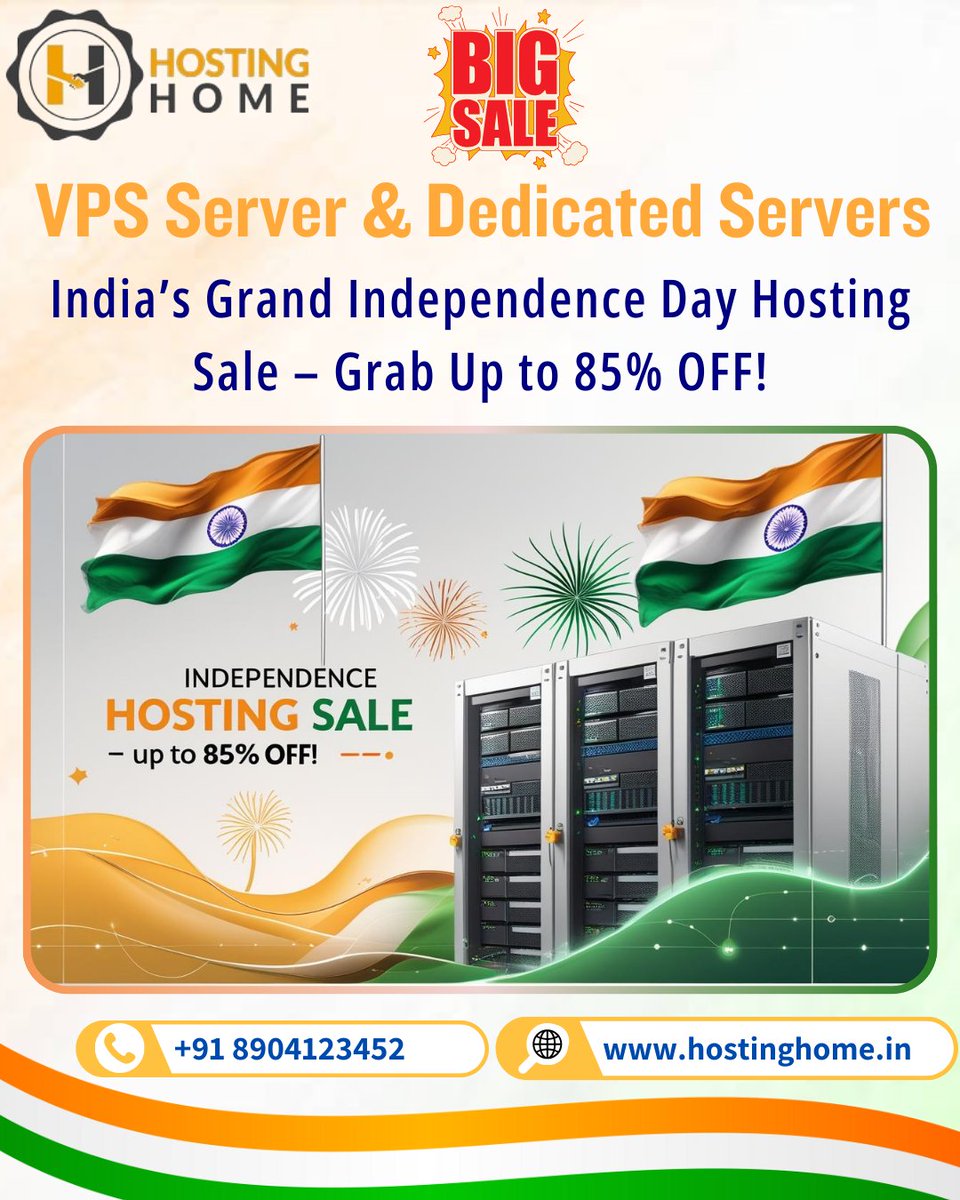 Hostinghome1's tweet image. Up to 85% OFF – Celebrate India’s Biggest Independence Day Hosting Sale!
visit us
hostinghome.in
contact us
+91-8904123452
#hostingweb #websitehosting #hostingservice #hosting #webhostingservices #website #webhosting #independencesale #freedomsale #salealert #hostinghome