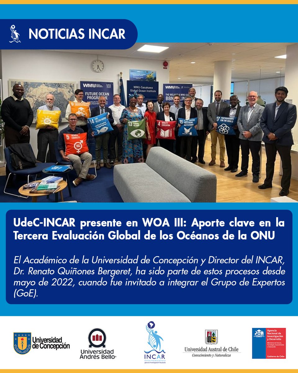 Incar Chile (@incarchile) on Twitter photo Conoce detalles sobre la labor del Dr. Renato Quiñones, coordinando el trabajo de 23 expertos internacionales (GoE) en la redacción del segundo borrador de la Tercera Evaluación Mundial de los Océanos de las Naciones Unidas, WOA III.
centroincar.cl/2025/08/12/ude… Conoce detalles sobre la labor del Dr. Renato Quiñones, coordinando el trabajo de 23 expertos internacionales (GoE) en la redacción del segundo borrador de la Tercera Evaluación Mundial de los Océanos de las Naciones Unidas, WOA III.
centroincar.cl/2025/08/12/ude…