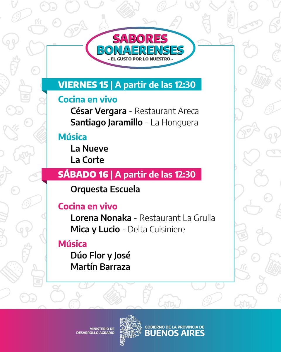 📄😋¡Conocé la programación de Sabores Bonaerenses Chascomús!

🍲🎶 ¡Alimentos de toda la provincia y buena música!

🤗 ¡Te esperamos!