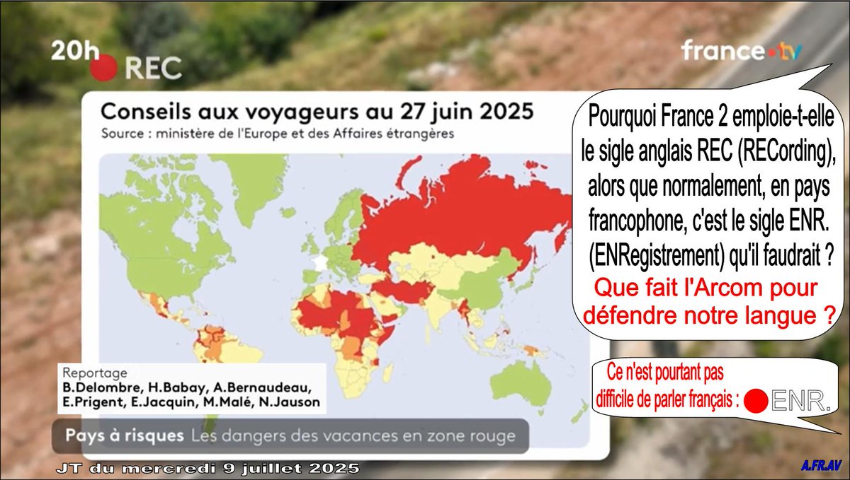 Pourquoi est-ce si difficile de parler français au #JT de #20h de #France2, une chaîne de notre #télévision nationale ?
À <a href="/bdelombre/">Benjamin Delombre</a> <a href="/francetv/">France tv</a> <a href="/CUEJ_info/">Cuej</a> <a href="/BabayHugo/">Hugo Babay</a> <a href="/le20hfrancetele/">Le20h-France Télévisions</a> #JT20h #FranceTV #MédiaPublic <a href="/AnatoleBernaud2/">Anatole Bernaudeau</a> #Arcom #DGLFLF <a href="/MinistereCC/">Ministère de la Culture 🇫🇷</a> <a href="/languesFR/">Ministère-DGLFLF</a> #ENR #Toubon