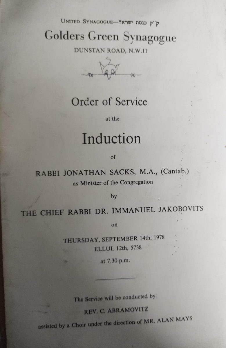 Shufra Judaica (@shufrajudaica) on Twitter photo Here is a very cool piece of <a href="/rabbisacks/">The Rabbi Sacks Legacy</a> memorobilia that we are offering for sale: the Order of Service for his induction as rabbi of Golders Green Synagogue in 1978, led by Chief Rabbi Jakobovits, who Rabbi Sacks later succeeded. Quite rare - and has cute doodles! Here is a very cool piece of <a href="/rabbisacks/">The Rabbi Sacks Legacy</a> memorobilia that we are offering for sale: the Order of Service for his induction as rabbi of Golders Green Synagogue in 1978, led by Chief Rabbi Jakobovits, who Rabbi Sacks later succeeded. Quite rare - and has cute doodles!