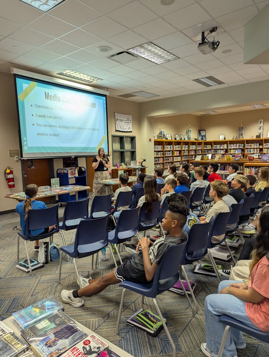 Love coming to the library! <a href="/RisingerReads/">Ashley Risinger</a> does such a great job previewing books for the kids! <a href="/Creekside_CCS/">Creekside Middle School</a>