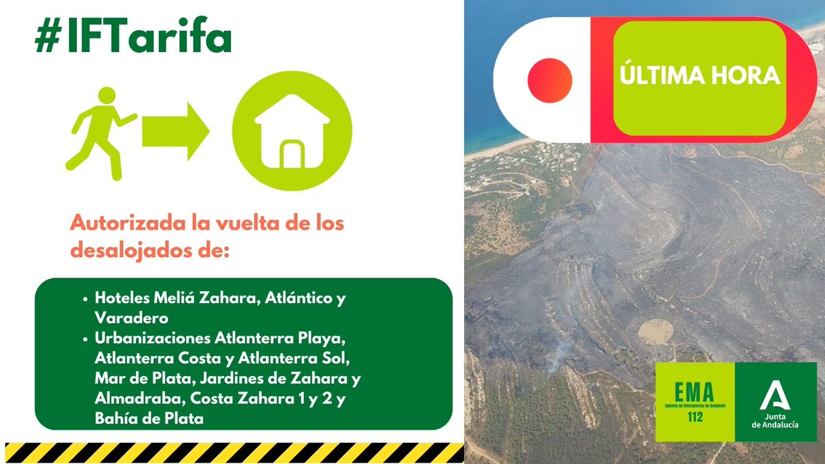 📢 #Actualización #IFTarifa 
➡️ Se autoriza el regreso de los evacuados de los siguientes hoteles y urbanizaciones 👇