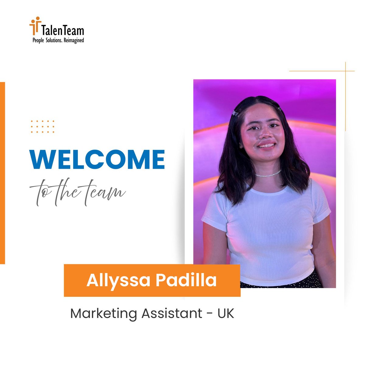 👋 Say hi to Allyssa Padilla, our new Marketing Assistant – UK!

A creative mind with a passion for social media, collaboration, and all things matcha! We’re thrilled to have her on board.🧡 Welcome to the team, Allyssa!

#Welcome #NewHire #TalenTeam #SAPPatner