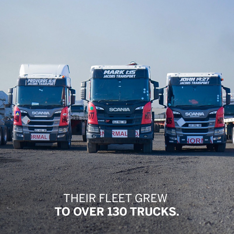 SB_BusinessZA's tweet photo. From one truck to a national fleet, Jacobs Transport’s growth shows what’s possible with determination and the right partner by your side.