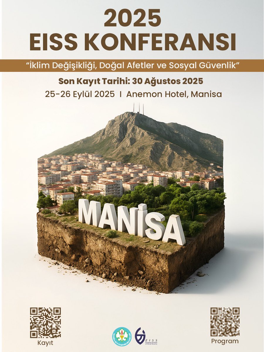 Ergnmetin35's tweet photo. Avrupa Sosyal Güvenlik Ensitisü EISS ve Manisa Büyükşehir Belediyesi işbirliği ile 25-26 Eylül 2025 tarihinde Manisa’da gerçekleştireceğimiz konferansımıza kayıtlar devam etmektedir. 

Avrupa’dan ve Türkiye’den değerli akademisyenlerin davetli konuşmacı olarak katılacağı, doktora öğrencilerinin tez çalışmalarını sunacağı konferansımıza ilgi duyan herkesi bekliyoruz.

Son Kayıt Tarihi: 30 Ağustos 2025
Web Sitesi: https://t.co/umljcEB7bQ

Konferansın Manisa’da düzenlenmesi için vermiş olduğu destekler için Manisa Büyükşehir Belediye Başkanımız Sayın Besim Dutlulu’ya şükranlarımı sunuyorum.