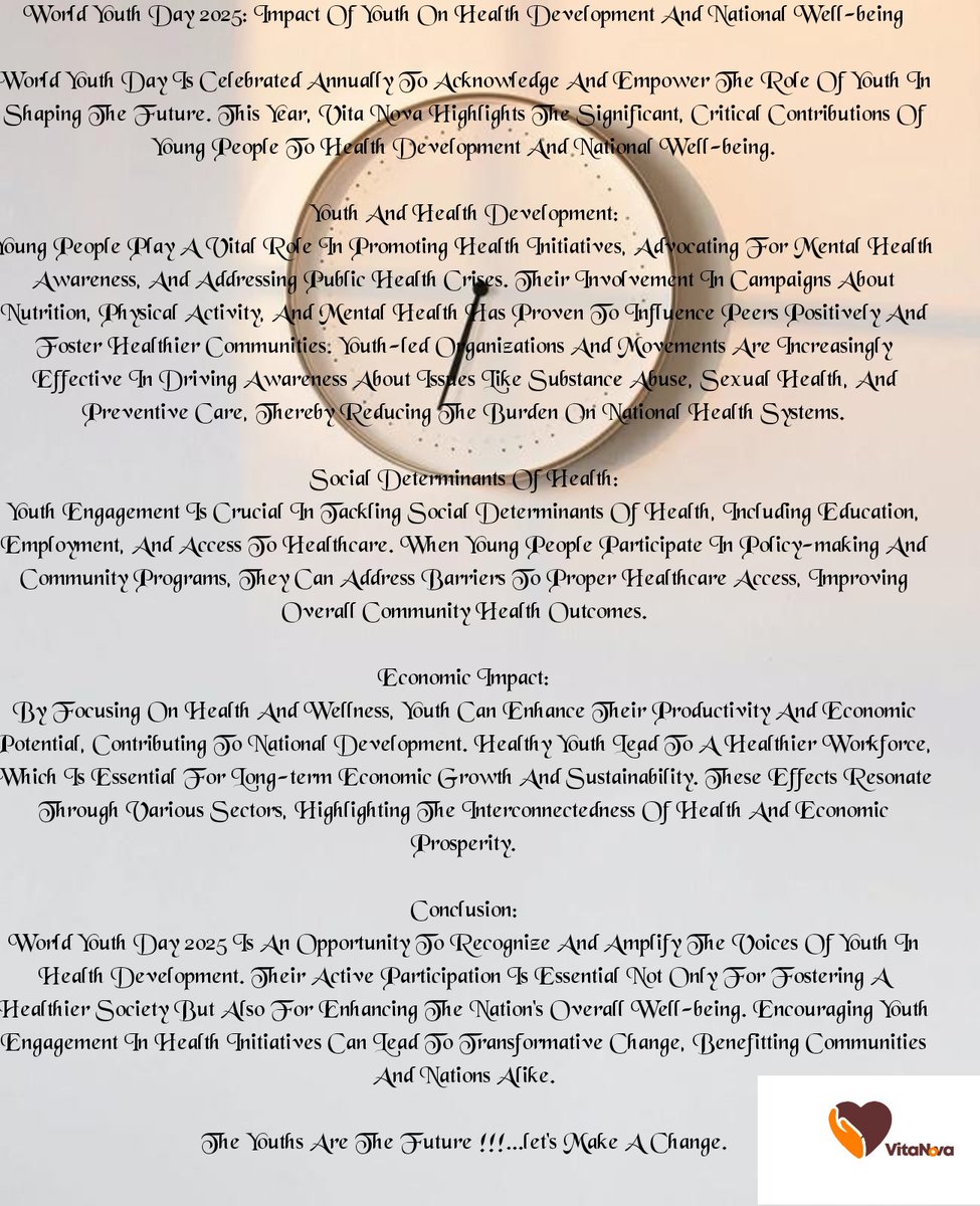 World Youth Day 2025: Impact of Youth on Health Development and National Well-Being

World Youth Day is celebrated annually to acknowledge and empower the role of youth in shaping the future. This year, Vita nova highlights the significant, critical contributions of young people