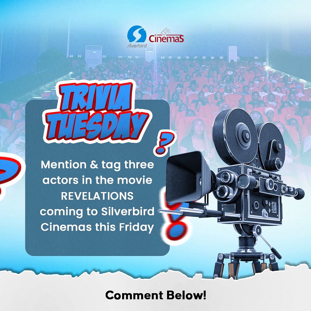 SilverbCinemas's tweet photo. 🎉 It’s Trivia Tuesday at Silverbird Cinemas! Test your movie knowledge and stand a chance to win a FREE movie ticket💥 

MENTION Three &amp; TAG them in the comments 

#TriviaTuesday #SilverbirdCinemas #MovieLovers #WinFreeTickets #CinemaFun #MovieQuiz #MovieNight #ContestAlert https://t.co/ykV7RHgceo