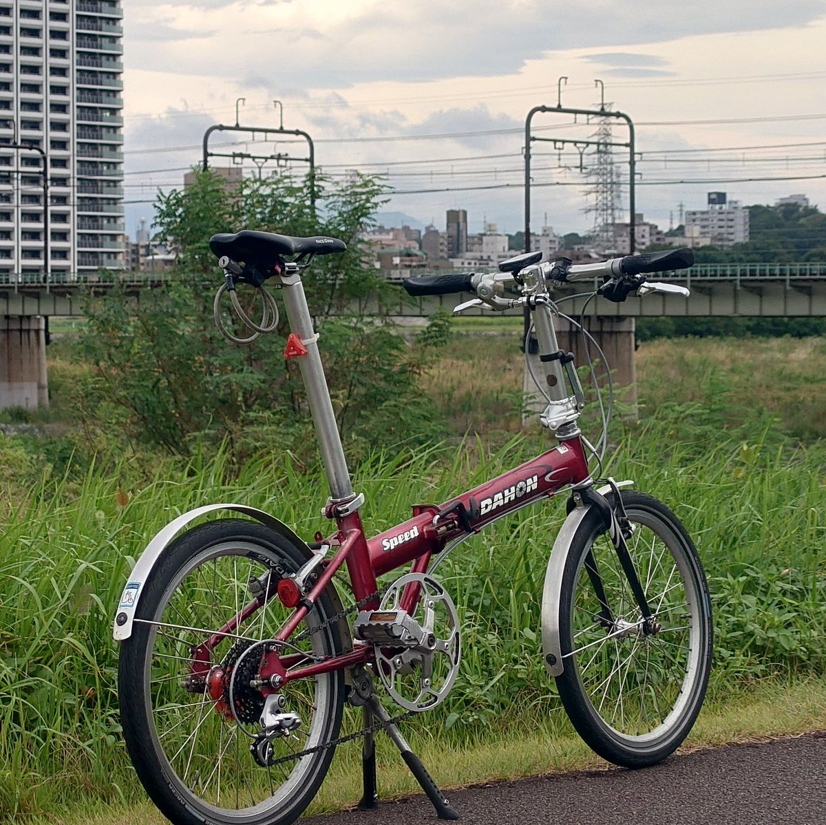 syg_hira's tweet photo. 気温は30℃を下回っていますが蒸し暑い #朝のサイクリング
#dahonbikes #dahonspeed #dahonclassic #minivero #ミニベロ #小径車 #foldingbike #折りたたみ自転車 #自転車のある風景
#多摩川サイクリングロード https://t.co/jKO6rozuUI