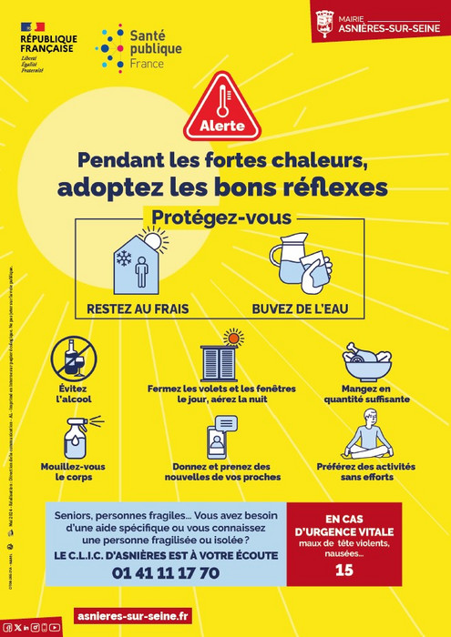 📷𝗙𝗼𝗿𝘁𝗲𝘀 𝗰𝗵𝗮𝗹𝗲𝘂𝗿𝘀 – 𝗩𝗶𝗴𝗶𝗹𝗮𝗻𝗰𝗲 𝗼𝗿𝗮𝗻𝗴𝗲 𝗰𝗮𝗻𝗶𝗰𝘂𝗹𝗲, 𝗮𝗱𝗼𝗽𝘁𝗲𝘇 𝗹𝗲𝘀 𝗯𝗼𝗻𝘀 𝗴𝗲𝘀𝘁𝗲𝘀

Météo France place notre territoire sous vigilance orange fortes chaleurs à partir de ce jour, mardi 12 août à 12h00.
Nous vous rappelons les bons