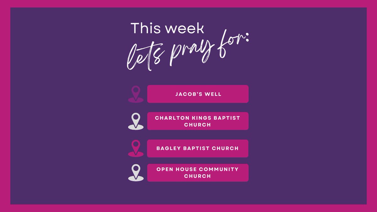 This week let's pray for these church communities within our network: Jacob's Well, Charlton Kings BC, Bagley BC, Open House Community Church. 🙏

#webnetprayer #partnershipprayer #prayerdiary #westofenglandbaptistnetwork