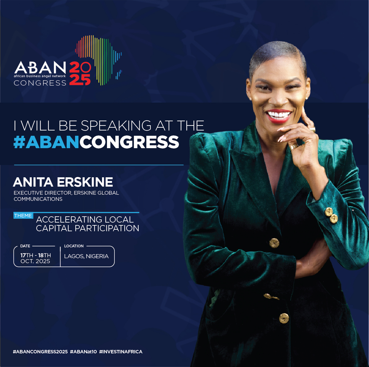ABAN Angels (@abanangels) on Twitter photo This October in Lagos, #ABANcongress2025 will feature <a href="/TheAnitaErskine/">Anita M.V. Erskine™</a>, a globally recognized Media and Strategic Communications leader celebrated for amplifying Africa’s voice at the highest levels of global discourse.
Stay tuned for more voices that will be shaping #ABANat10! This October in Lagos, #ABANcongress2025 will feature <a href="/TheAnitaErskine/">Anita M.V. Erskine™</a>, a globally recognized Media and Strategic Communications leader celebrated for amplifying Africa’s voice at the highest levels of global discourse.
Stay tuned for more voices that will be shaping #ABANat10!