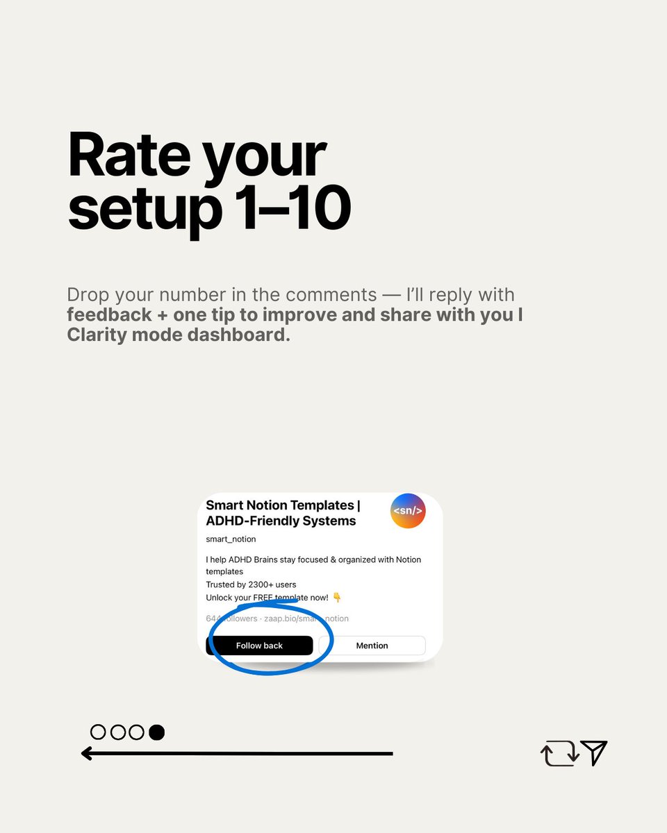 smart_notion's tweet image. If your Notion dashboard is built for productivity but feels like chaos… it’s time for an audit.
How does yours score?
💬 Drop 1–10 in the comments — I’ll reply with one actionable tip to make it ADHD-friendly.
