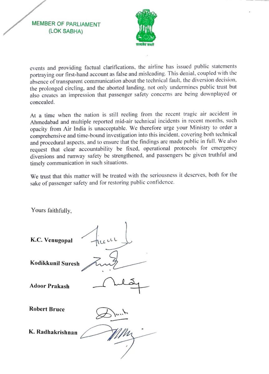 The harrowing experience we faced on our flight from Trivandrum to Delhi (AI2455) should serve as yet another wake up call for Air India, DGCA and the Civil Aviation Ministry to address the glaring lapses that result in such grave incidents. 

Air India’s response to our concern