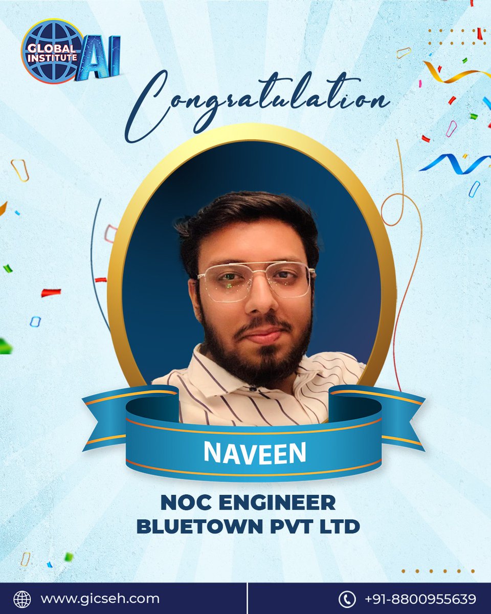 gicseh's tweet image. Congratulations, Naveen! 🎉
Your hard work, dedication, and skills have led you to this new milestone as NOC Engineer at Bluetown Pvt Ltd. 🚀 Wishing you continued success and growth ahead!&quot;

#GICSEH #GlobalAI #Congratulations #CareerSuccess #NOCEngineer #Bluetown #ProudMoment