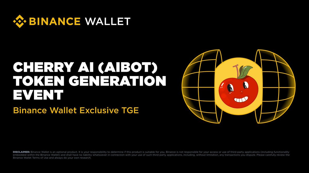 Binance Wallet (@binancewallet) on Twitter photo Join the 33rd Exclusive TGE on #Binance Wallet with <a href="/cherrytgbot/">CherryAI Robotics</a> (AIBOT) via <a href="/PancakeSwap/">PancakeSwap</a>!
๐๏ธ Subscription: Aug 14th, 2025, from 8AM to 10AM (UTC)
๐ Eligible users need to use Binance Alpha Points to participate
๐ Additional 30,000,000 AIBOT for upcoming campaigns โ details Join the 33rd Exclusive TGE on #Binance Wallet with <a href="/cherrytgbot/">CherryAI Robotics</a> (AIBOT) via <a href="/PancakeSwap/">PancakeSwap</a>!
๐๏ธ Subscription: Aug 14th, 2025, from 8AM to 10AM (UTC)
๐ Eligible users need to use Binance Alpha Points to participate
๐ Additional 30,000,000 AIBOT for upcoming campaigns โ details