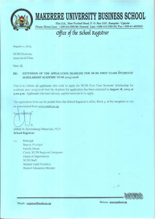 OfficialMubs's tweet photo. Extension of the application deadline for MUBS first class student's scholarship AY 2025/2026 https://t.co/zqCqDNvxaI