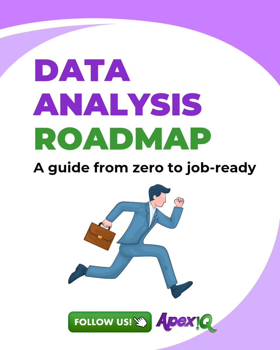 apexiqai's tweet image. Data Analyst Roadmap Guide 2025-26:
– Python (syntax, loops, OOP)
– Pandas & NumPy (data cleaning + analysis)
– Matplotlib & Seaborn (visuals)
– SQL & MongoDB (queries)
And more..
Checkout - instagram.com/p/DNP_-fnzDhH/…
#DataAnalyst #LearnDataAnalysis #PythonForDataAnalysis