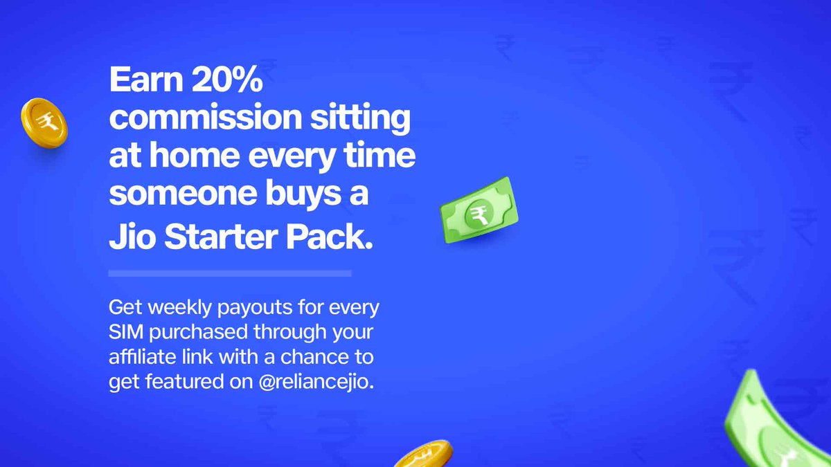 reliancejio's tweet photo. Every share is a chance to earn.
Join the Jio Digital Champion Program and earn 20% commission on every successful referral.

#JioTrue5G #JioDigitalChampionProgram #JioHomeJioMore https://t.co/nQU5zazIdd
