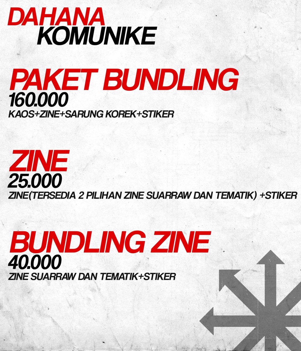 kamisankediri's tweet photo. 3. Bundling Zine "Rp 40.000,-"
   Kode pemesanan:
   E. Geram Dalam Bayang
   F. Suarraw; Koridor Bara Hitam

Size Chart :
S : 67 CM x 47 CM
M : 70 CM x 50 CM
L : 73 CM x 53 CM
XL : 75 CM x 56 CM
XXL : 79 CM x 62 CM

Pra-pesan bisa melalui DM
(Olshop menyusul) ✨ https://t.co/T4TW9FucYB