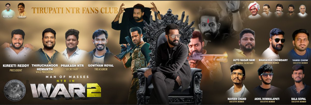 TirupatiNTR_FC's tweet image. #War2 First banner in Tirupathi  #TirupatiNTRFansClub at the main theatre #Sandhya 💥🔥

Mass celebrations begin #Tirupati 💥💥  #War2 #War2Celebrations 🥳
