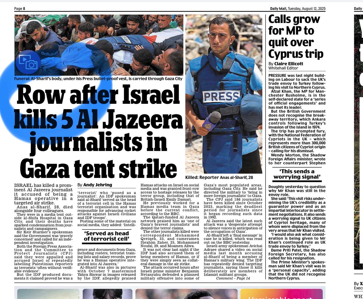 David Yelland (@davidyelland) on Twitter photo Even the UK’s Daily Mail and <a href="/thetimes/">The Times and The Sunday Times</a> attack Israelis (over the murder of Al Jazeera journalists) the reputational collapse of Israel nears completion… the current administration is cratering not only Gaza but also hearts and minds all over the world. A total tragedy. Friends Even the UK’s Daily Mail and <a href="/thetimes/">The Times and The Sunday Times</a> attack Israelis (over the murder of Al Jazeera journalists) the reputational collapse of Israel nears completion… the current administration is cratering not only Gaza but also hearts and minds all over the world. A total tragedy. Friends
