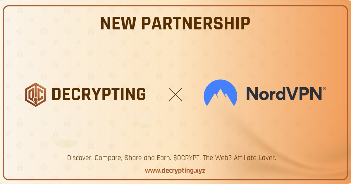 🛡 Security is non-negotiable in crypto.
That’s why <a href="/Decrypting_xyz/">Decrypting</a>  is now partnered with <a href="/NordVPN/">NordVPN</a>  the gold standard in online protection.
Stay private, trade safe, &amp; earn while you do it with $DCRYPT.
#DCRYPT #CryptoSecurity #VPN #Web3
