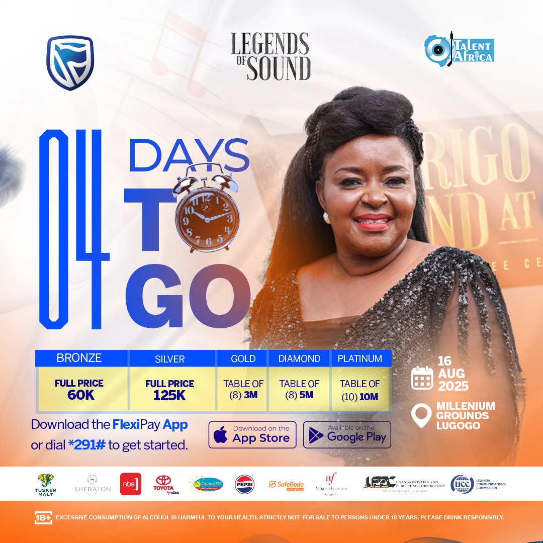 TheAfrigo's tweet photo. HAVE YOU BOUGHT YOUR TICKET
4 Days to the greatest experience of a life time,afrigo@50years concert at millenium grounds lugogo, on 16th August 2025.
Call 0753118889 for table. reservations.
#afrigo@50years
#ssemadongo@50 https://t.co/Ke2PW9OrSb