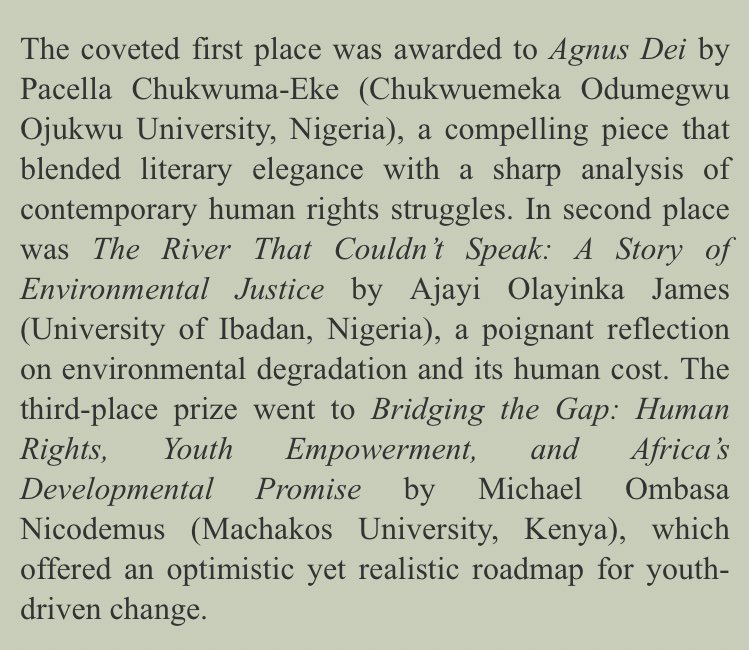 Pacella Chukwuma-Eke (@pacellaeke) on Twitter photo Pleased to announce that I just recently won the African Human Rights Inter-university Essay Competition. Thanks to <a href="/IHRAFPublishes/">IHRAF Publishes</a> for putting out contests like this. Pleased to announce that I just recently won the African Human Rights Inter-university Essay Competition. Thanks to <a href="/IHRAFPublishes/">IHRAF Publishes</a> for putting out contests like this.