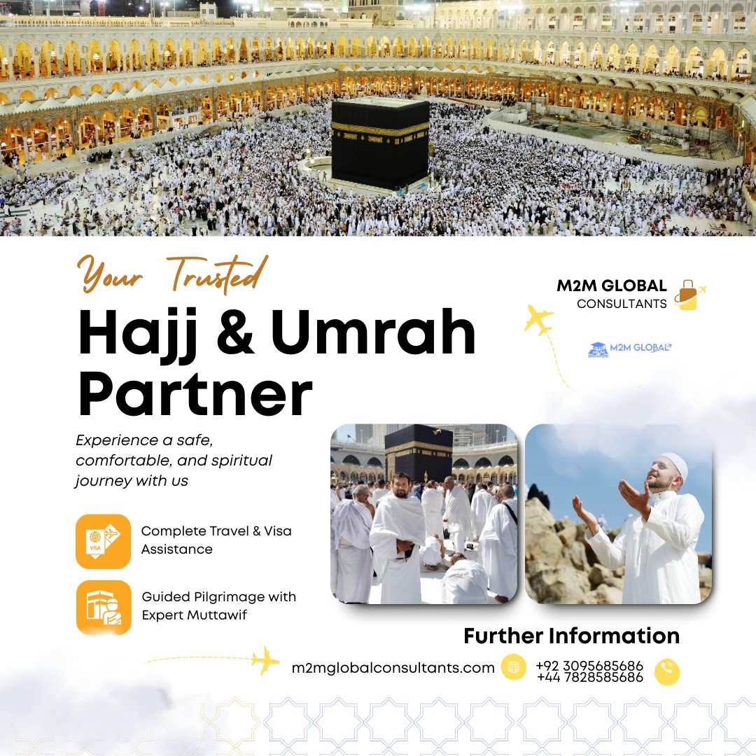 M2MGConsultants's tweet image. our Path to the Holy Cities Starts Here 🌟
🕋 Hajj &amp;amp; Umrah 2025 Packages – with M2M Global Consultants
📅 Book Now &amp;amp; Secure Your Place
📞 +923095685686 | +447828585686
📧 info@m2mglobalconsultants.com

#Hajj2025 #Umrah2025 #HolyJourney #M2MGlobalConsultants #IslamicTravel