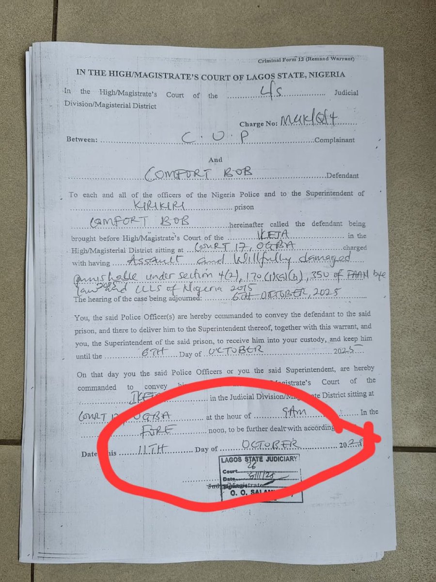 TosinOlugbenga's tweet photo. There will be a class action against @ibomairlines 

First Nigerians with good conscience and conscious of their dignity should never fly with them again. 

I will lead the charge against them because of how they dehumanize that lady, it could be my sister tomorrow.

Why block someone trying to leave peacefully from leaving the aircraft? 

Why are you holding her hostage? 

You're not the police, you're not aviation security - you should not have held her hostage at all. 

I don’t blame most of the illiterates in the police and the judiciary because this charge documents being dated October is rascality taken to a new level.