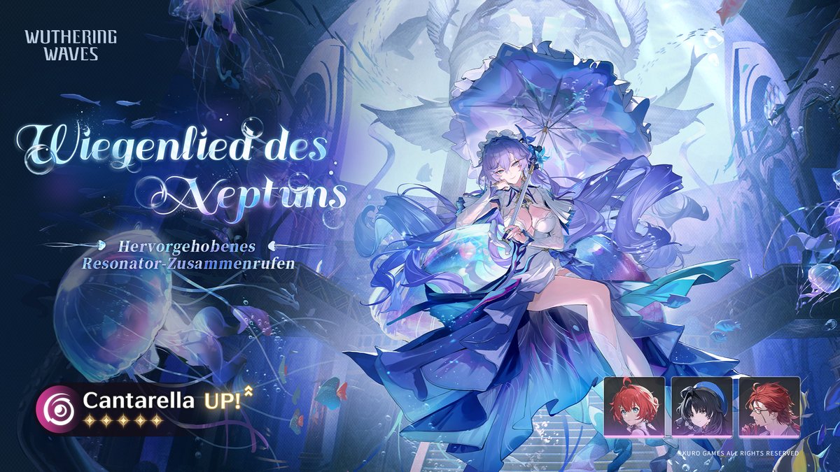 [Wiegenlied des Neptuns] Hervorgehobenes Resonator-Zusammenrufen: Erhöhte Abwurfrate für Cantarella

Während des Events werden die Abwurfraten für die 5-Sterne-Resonatorin [Cantarella] sowie 4-Sterne-Resonatoren [Danjin], [Mortefi] und [Yangyang] für eine begrenzte Zeit erhöht!