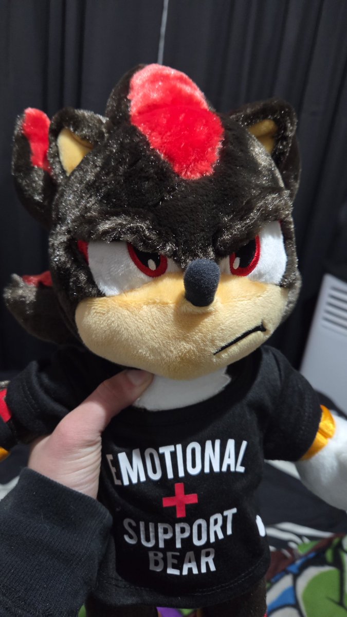 SHADOW THE HEDGEHOG BUILD A BEAR PLUSH HAS BEEN AQUIRED
Yes he has the 'Emotional Support Bear' shirt on, and he smells like LAVENDER