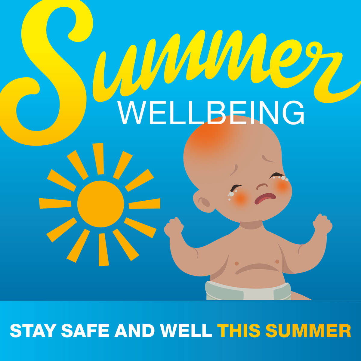 Make sure babies are cool, out of the sun &amp; drink plenty.
Fully breastfed babies don't need water until they eat solid foods. When hot they may breastfeed more. If   you're bottle feeding, as well as their milk, you can give a little cooled boiled water – see link for more info
