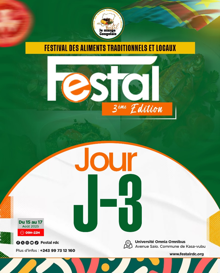 FestalRdc's tweet photo. Ce n'est plus loin ⏳ La troisième édition du Festival des aliments traditionnels et locaux (#FESTAL) ouvre ses portes à #Kinshasa ce vendredi 15 août 2025 à 9h00.

Venez déguster, manger, boire, promouvoir la gastronomie congolaise et danser au rythme de la musique locale 🎶
1/2 https://t.co/DQmFnwASYw