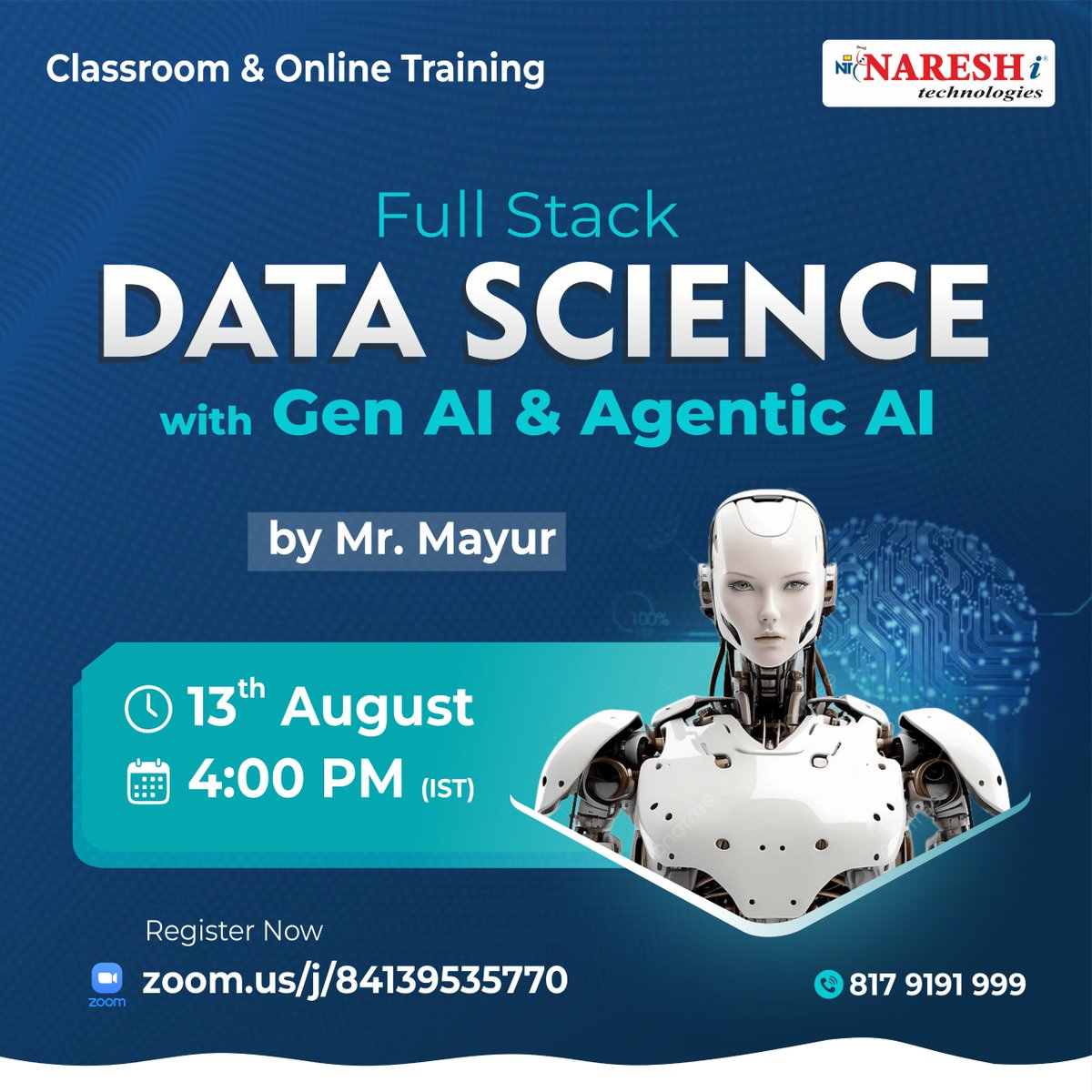 srikanth1787592's tweet image. 📊 Step into the future of tech with Full Stack Data Science & AI!
🔗 Enroll Link: tr.ee/BKhNgN
🕓 Starts 13th Aug @ 4 PM IST with Mr. Mayur
🚀 Master ML, AI & Data-Driven Decision Making!
#DataScience #AI #FullStackLearning #NareshIT