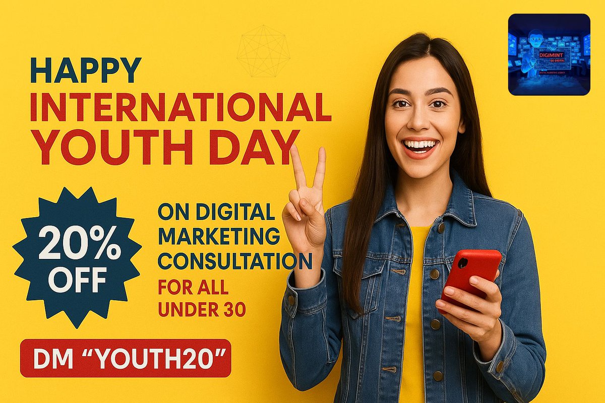 digimintagency's tweet photo. 💡 Happy International Youth Day!
Young entrepreneurs are shaping the future with digital tools🚀
🎯 Digi Mint celebrates with 20% OFF marketing consultation for all under 30!
📩DM “YOUTH20” today!
#InternationalYouthDay #DigitalUttarakhand #YouthDay #YouthEmpowerment #DigiMint https://t.co/FksMkQnoJB