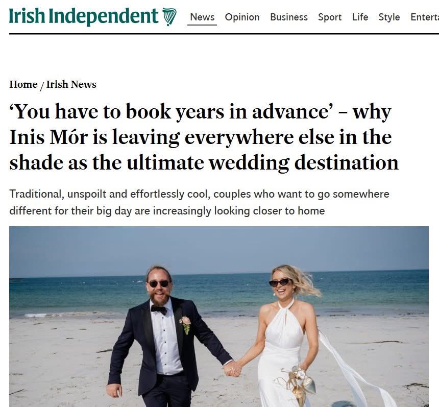 AranIslandFerry's tweet photo. "Traditional, unspoilt and effortlessly cool, couples who want to go somewhere different for their big day are increasingly looking closer to home..."

Thanks to Eavan Murray @Independent_ie for the feature. See below 👇 #aranislands 

https://t.co/YV1SOGwbUO https://t.co/91aeaSz5EP