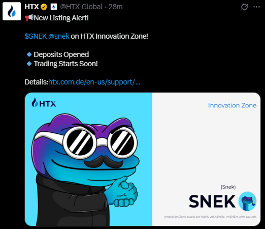 🚨JUST IN

$SNEK is listed on <a href="/HTX_Global/">HTX</a> 🔥

Trading starting soon!