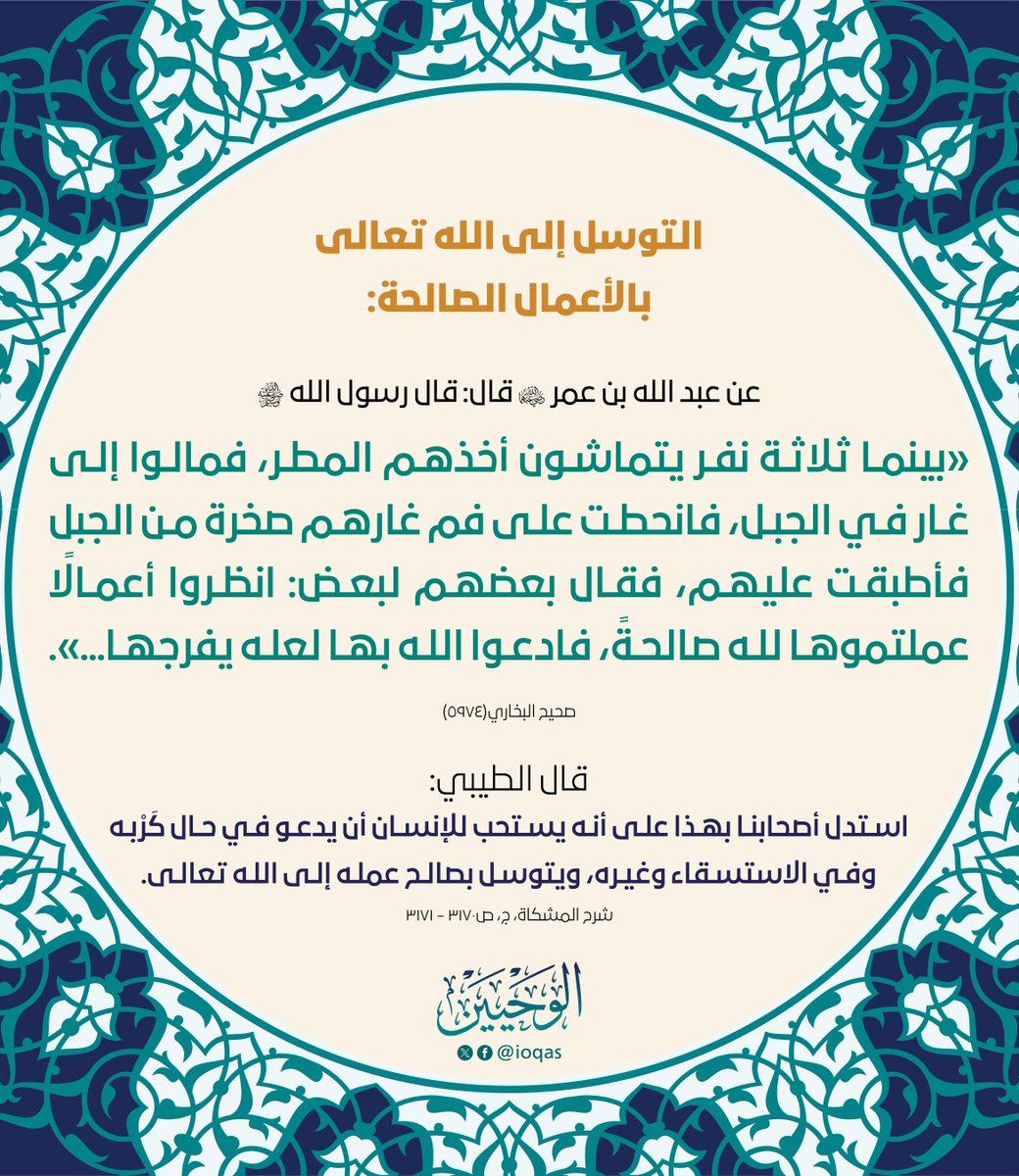 مشروعية التوسل إلى الله تعالى بصالح الأعمال