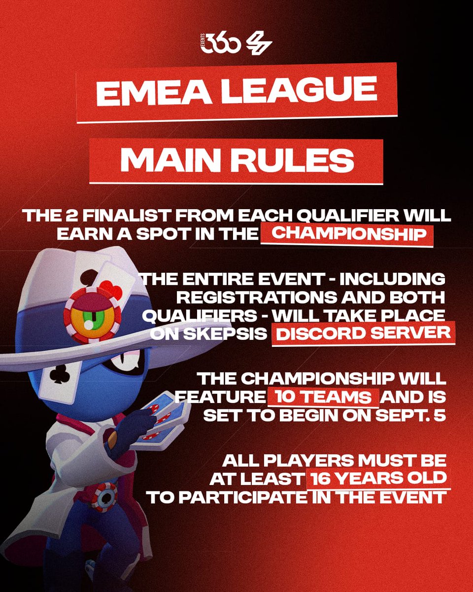 ‼️Skepsis Gaming x Events360‼️

📢 Announcing the EMEA LEAGUE with 2500€ of total Prizepool.

❗️The Qualifiers will be hosted in Skepsis discord server: discord.gg/UKESmfw67W

➡️ Join NOW! #ForzaSxS ⚖️♥️🖤

#tournament #brawlstars #league #emealeague #esports