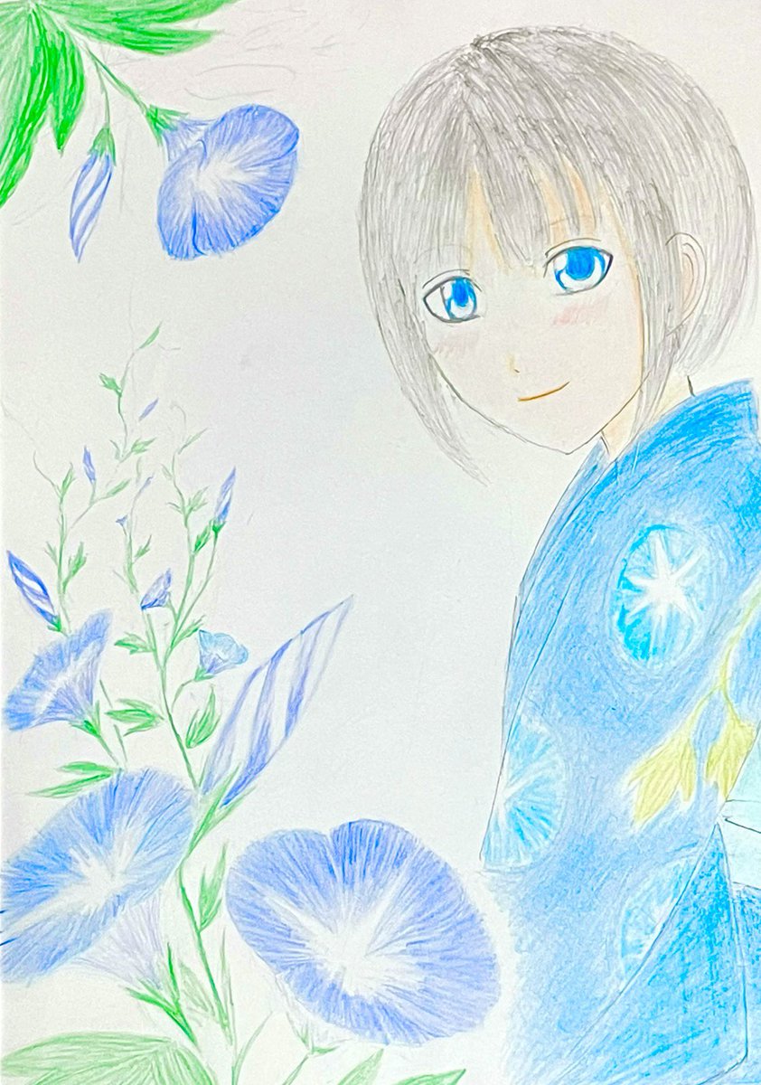 朝顔
#絵描きさんと繋がりたい　#絵柄が好みって人にフォローされたい　#イラスト　#朝顔