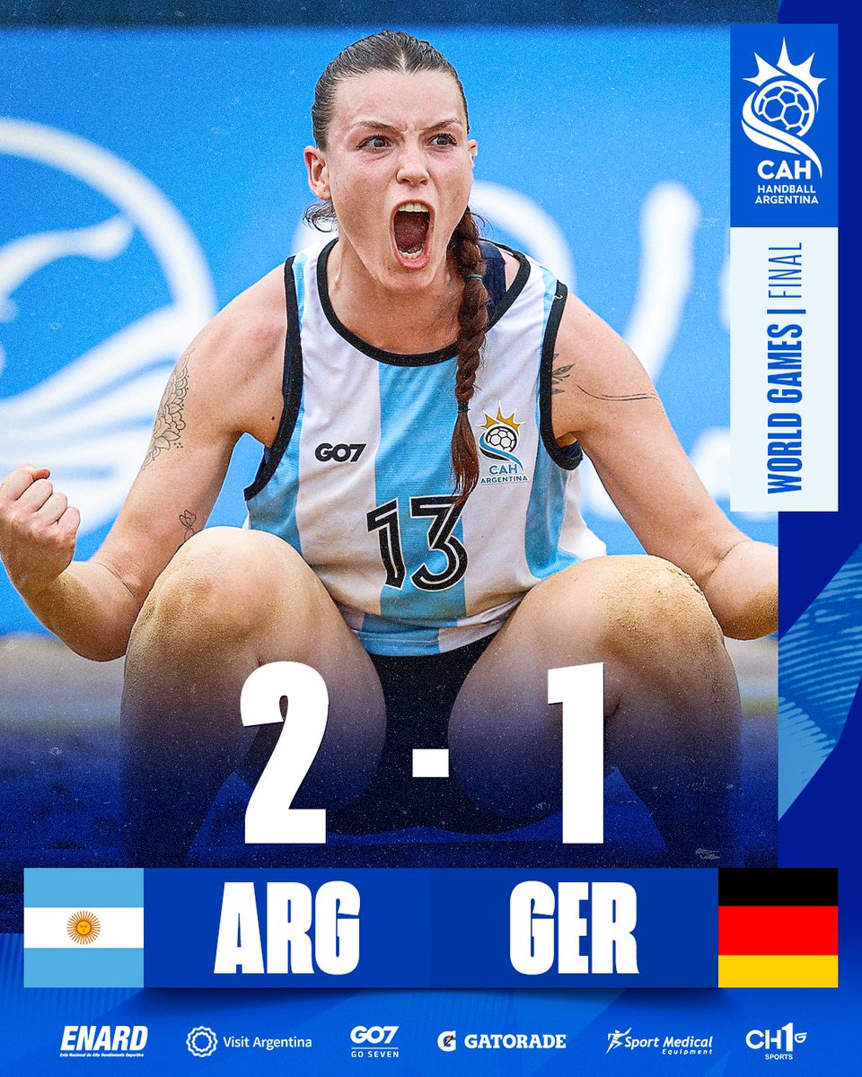 ¡ORO ORO ORO ORO ORO! 🇦🇷🥇

Argentina le ganó a Alemania en el shoot-out luego de llevarse el segundo set por una diferencia apabullante. Las Kamikazes, reinas del beach handball mundial 👑

CAMPEONAS WORLD GAMES CHENGDU 2025 🇨🇳