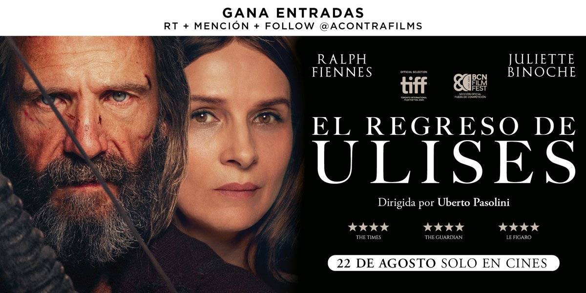 ✨ ¡SORTEO! ✨

🍿 Gana un pack de entradas dobles para ver 'El regreso de Ulises', la íntima adaptación de 'La Odisea' de Uberto Pasolini. Protagonizada por Ralph Fiennes y Juliette Binoche. 

Para participar:
🔃 RT
💬 Menciona con quién irías a ver la película
📲 Sigue a