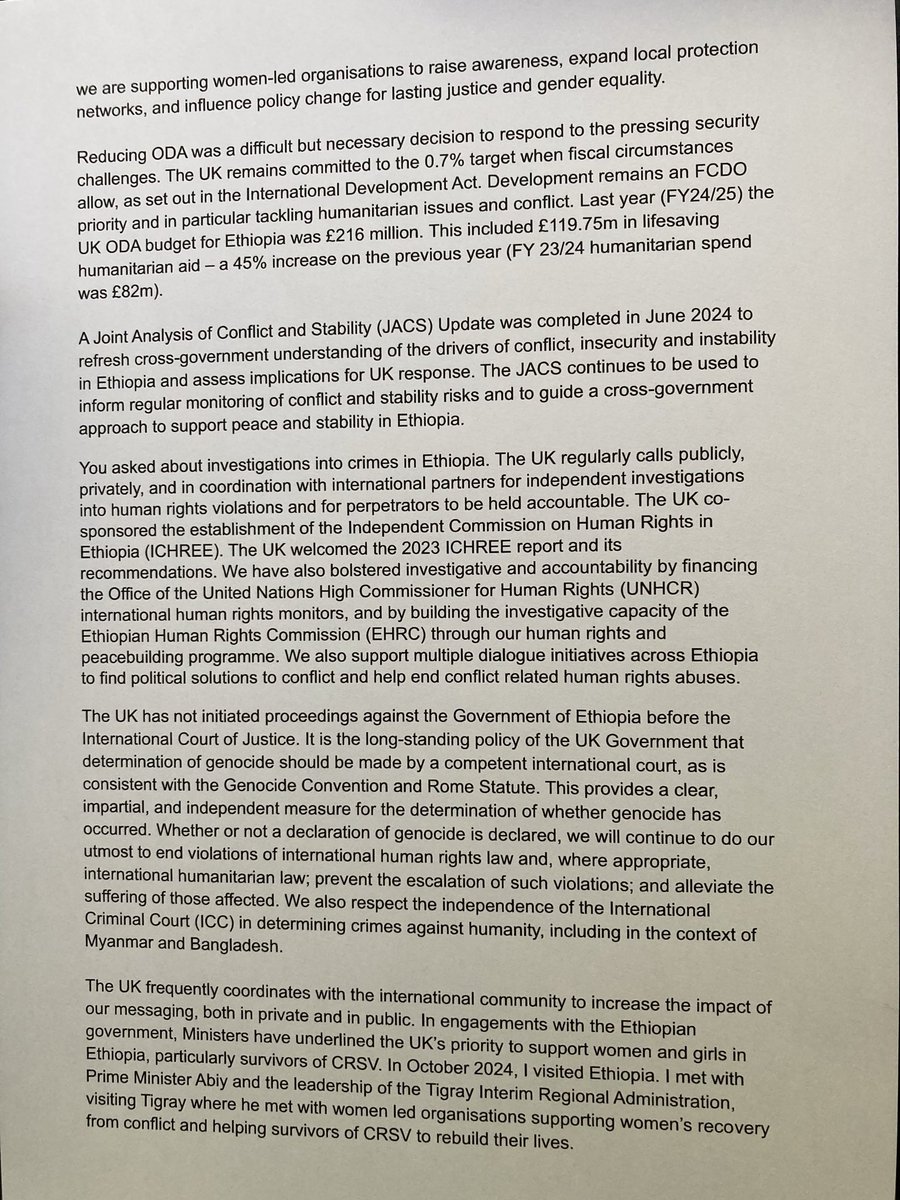 DavidAltonHL's tweet photo. Tigray - Africa Minister @Lord_Collins responds to my letter highlighting reports of mass rape, forced pregnancy and sexual torture in Tigray that amount to crimes against humanity. Words, money, committees but impunity reigns . Exposes bankrupt U.K. policy on defining genocide & bringing perpetrators to justice @ShabanaMahmood  @attorneygeneral @Keir_Starmer @rowenakahsay - Shocking Guardian report with graphic and distressing testimony and images: https://t.co/OUMMzWNkR6