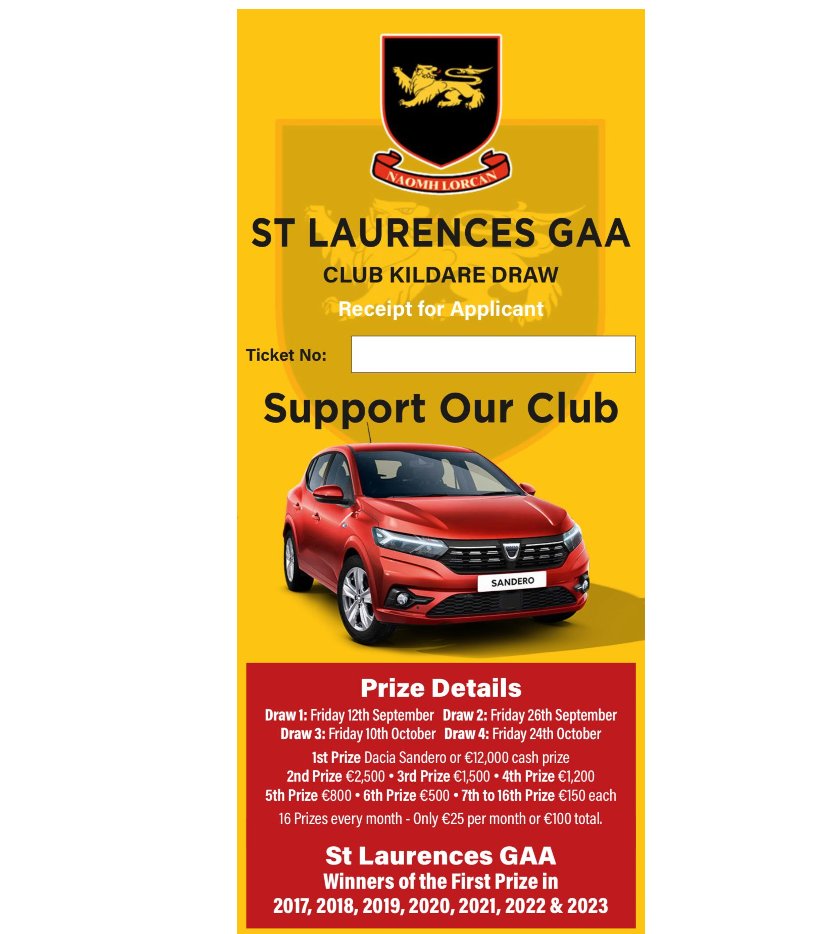 🔴🟡Club Draw - Tickets Now On Sale🔴🟡

2025 Club Draw Tickets are now on sale.

We have been 1st prize winners regularly.

Contacts for tickets :
Niall Connolly +353 (87) 207 2539
Pam Grufferty +353 (87) 776 7097
Marie Fahy +353 (87) 765 8691
Dinny Doyle +353 (86) 075 5037